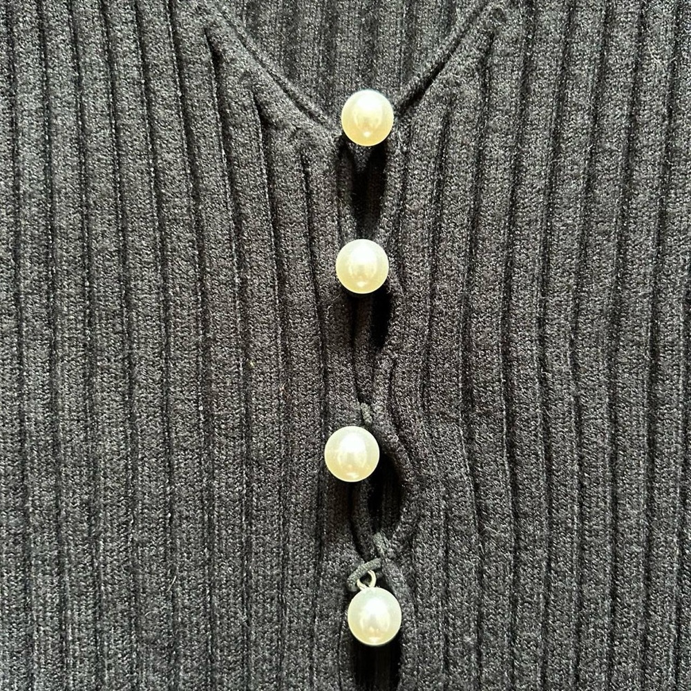 Black Ribbed Button-Down Cardigan - Picture 2 of 3